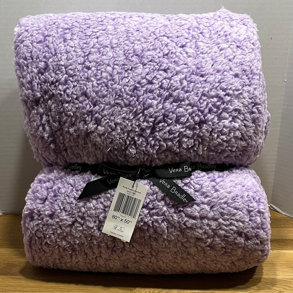 NWT Vera Bradley Light Purple Fluffy Fleece Blanket in Palm Floral 80” x 50”